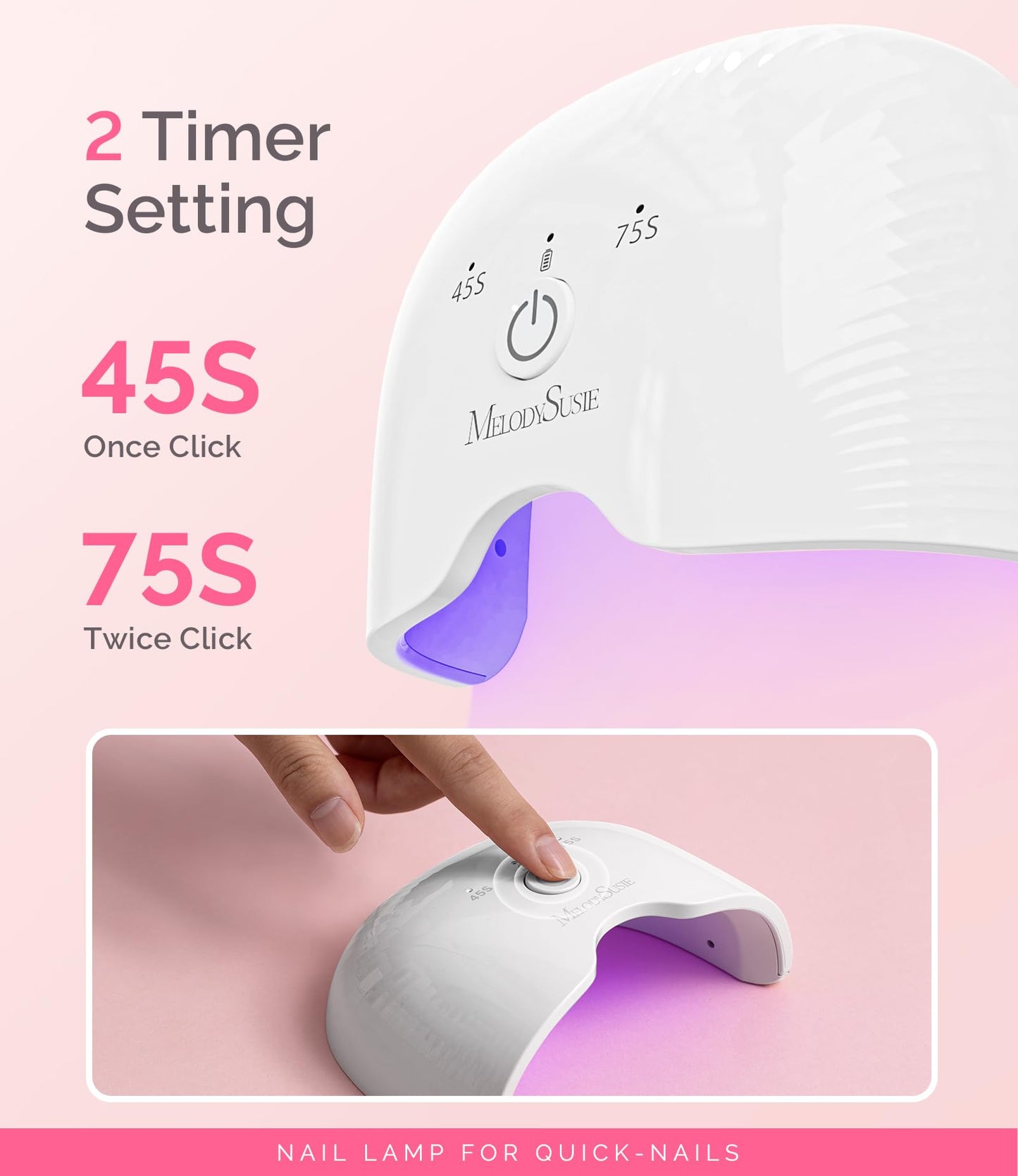 MelodySusie Mini Cordless UV Nail Lamp, P-ART06G Rechargeable Portable LED UV Light with Smart Sensor, 4-Finger Curing for All Soft Gels, Especially Half-Cured Gel, Base Coat & Top Coat, White