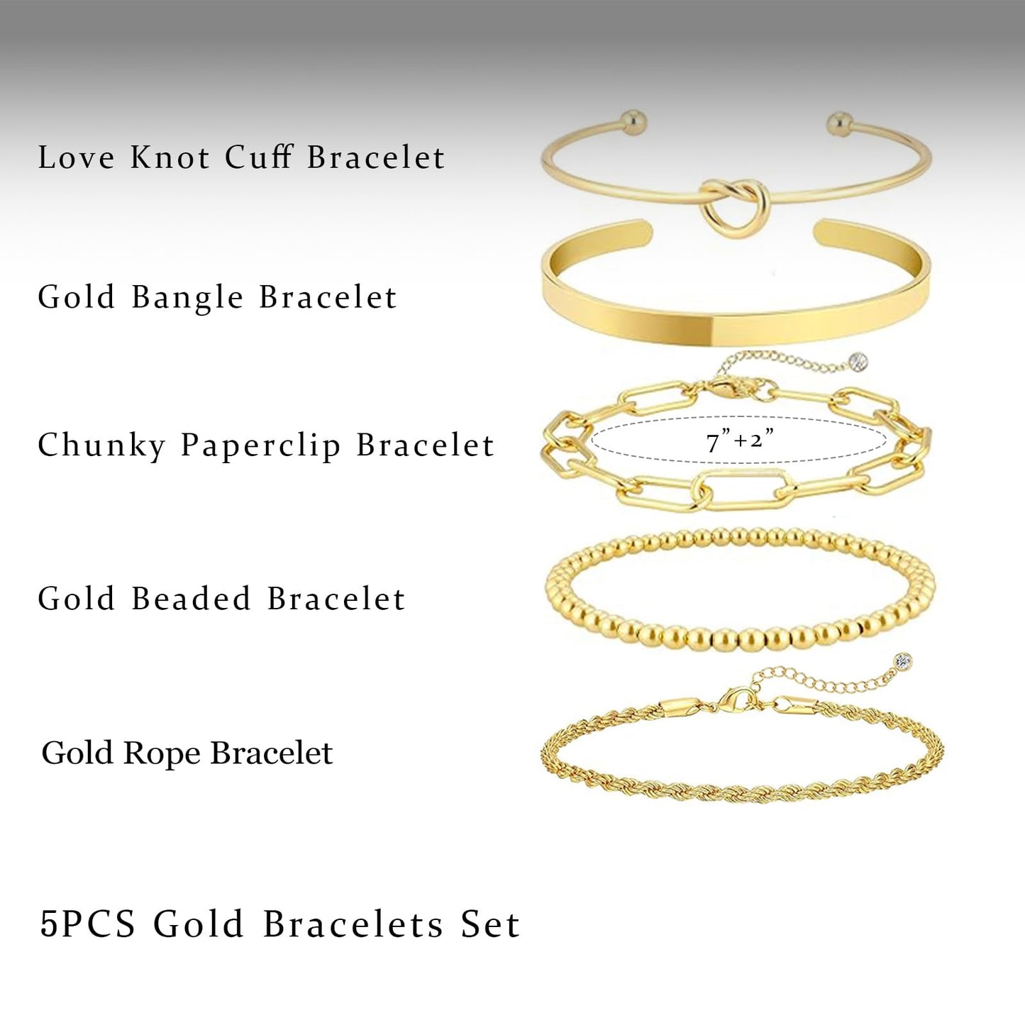HERIER Gold Bangle Bracelets Stack for Women 14K Gold Plated Cuff Beaded Bracelet for Women Stackable Rope Paperclip Chain Bracelet Jewelry Set Trendy