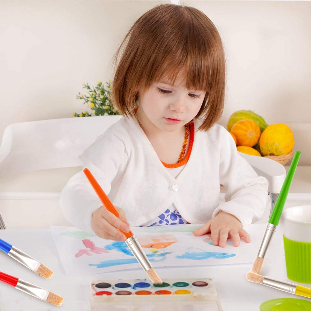 Anezus 30 Kids Paint Brushes Set with Jumbo Round Watercolor and Large Flat Craft Brushes