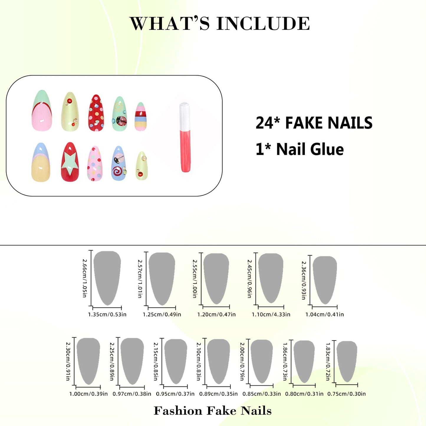 IMRAIN Press on Nails Medium Almond Fake Nails Colorful Acrylic Nail Kit - Polka Dot, Ladybug, Star Designs | Artificial Glossy Glue on False Nails Cute DIY Nail Art