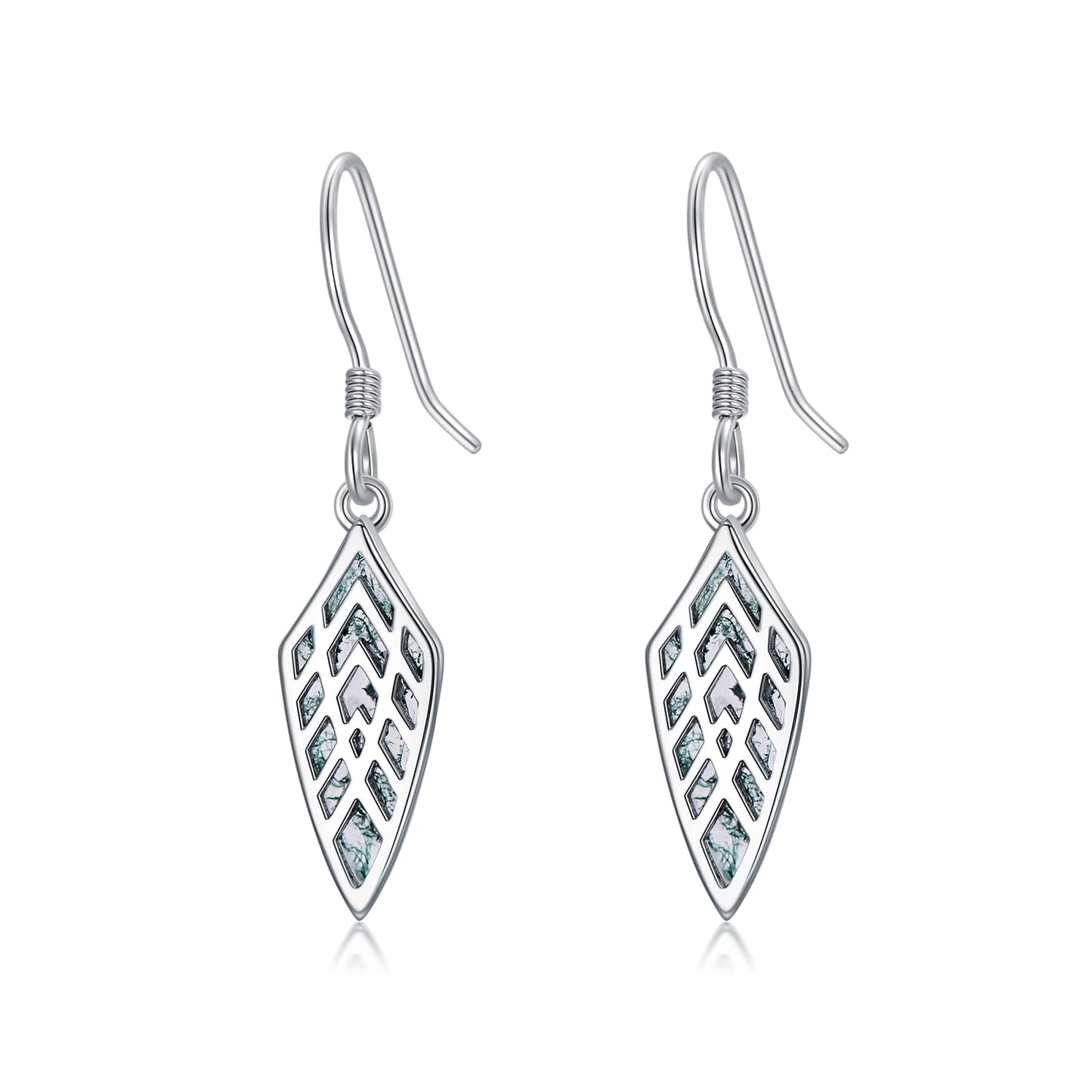PROESS Natural Moss Agate Dangle Earrings 925 Sterling Silver Arrowhead Earrings Moss Agate Arrowhead Jewelry for Women