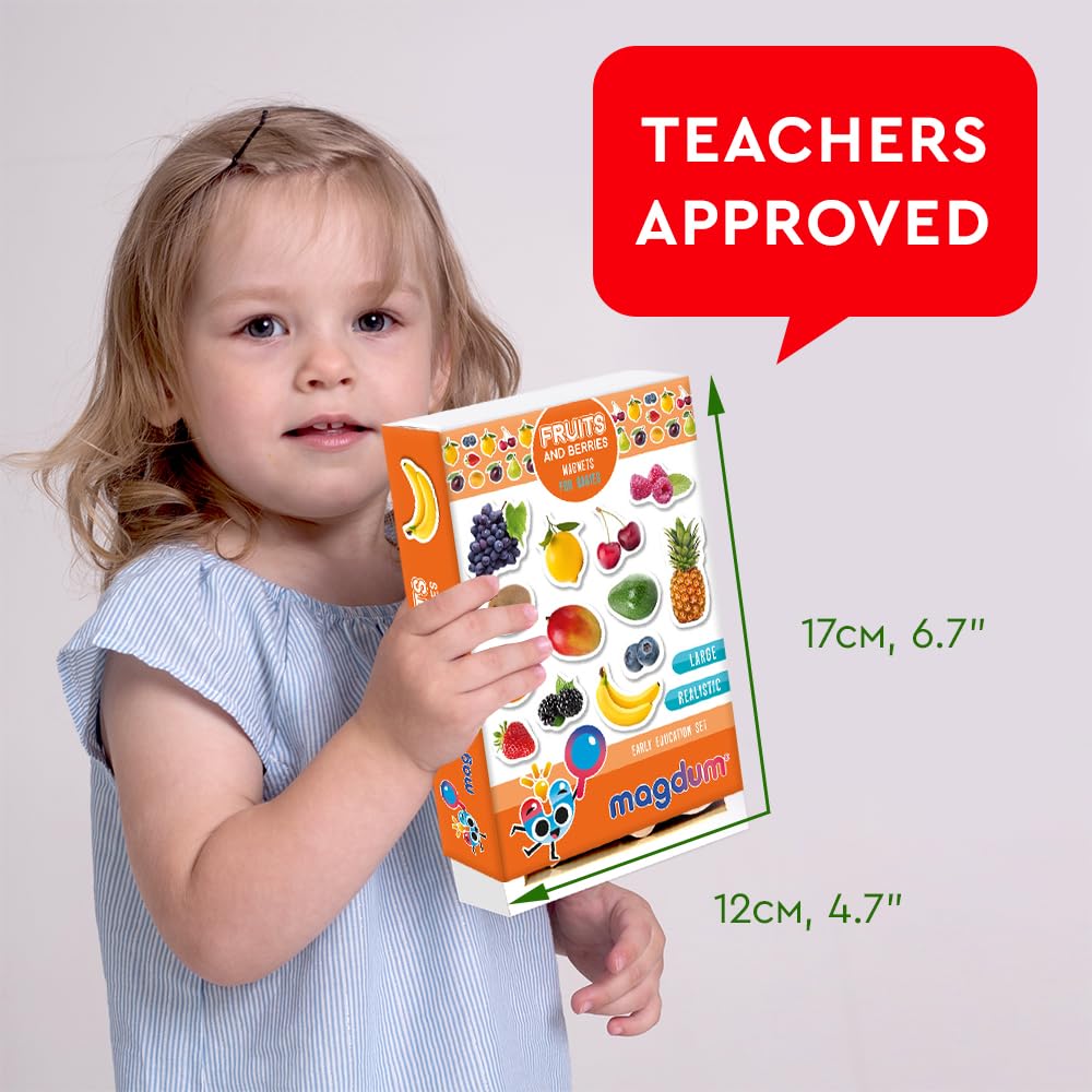 Fridge Magnets for Toddlers - Magdum - 110 Set Zoo+Farm+Fruit+Vegetable+Transport - Real Magnetic Animals for Refrigerator - Realistic Magnets for Kids - Learning Toy Set - Baby Educational Gift