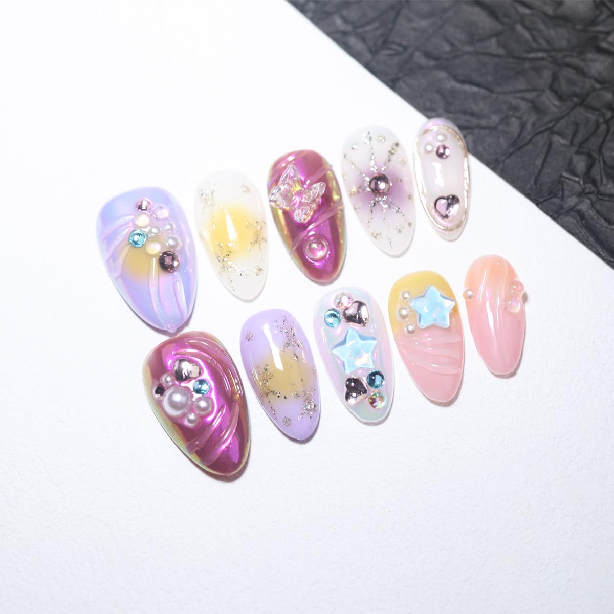 10 Solid Color Handmade Press On Nails | French design False Nails | Skip Salon Trips, Easy to Apply & Remove, Reusable (RR03,XS)