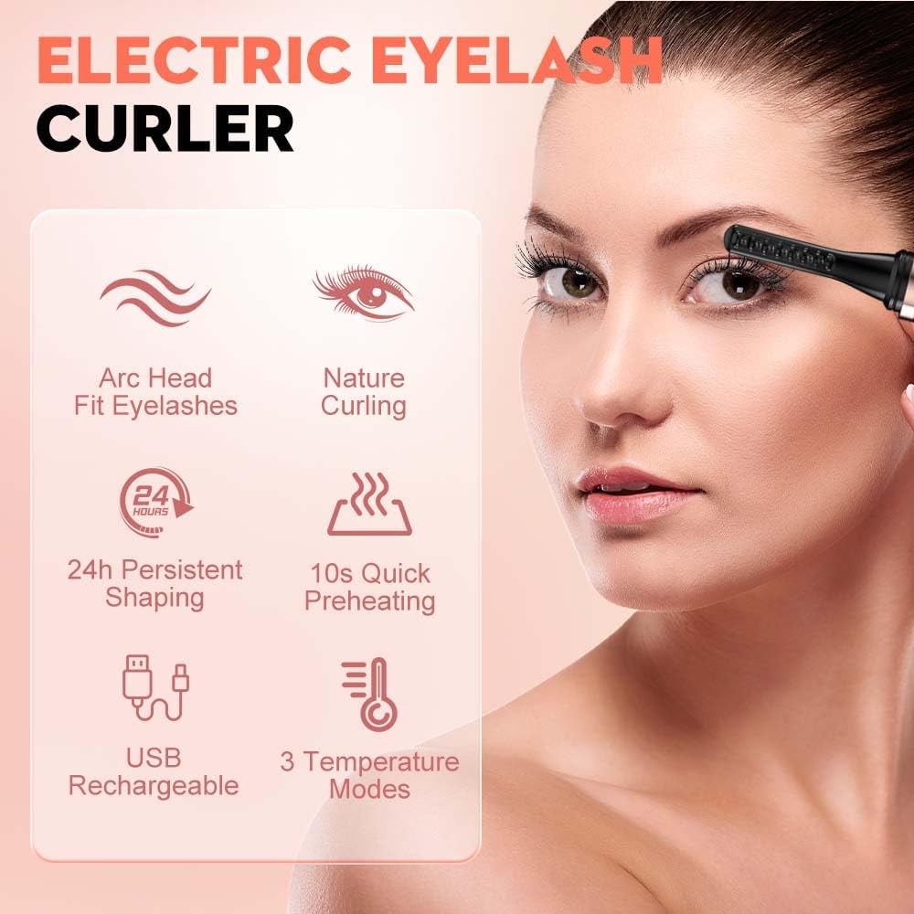 Heated Eyelash Curler, 2025 New Electric Eyelash Curler, Portable USB Type-C Makeup Tools for Travel,Women (Black*2)