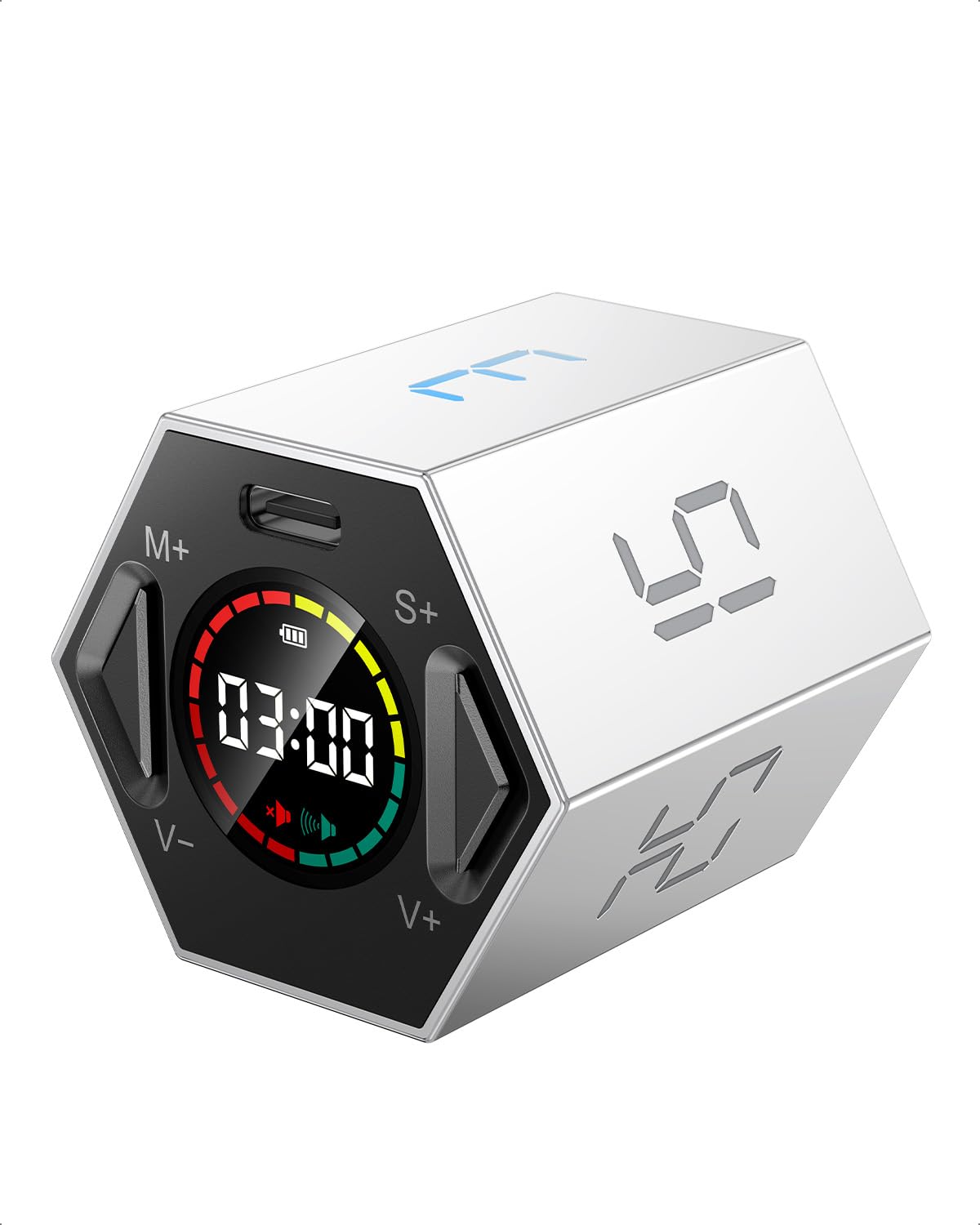 Ticktime Pomodoro Timer, Productivity Timer Cube, 3/5/10/15/25/30 Min Presets, Custom Countdown & Stopwatch 1s–99m59s, Sound/Vibration/Silent, Magnetic, Rechargeable, for ADHD Study Work, Gray