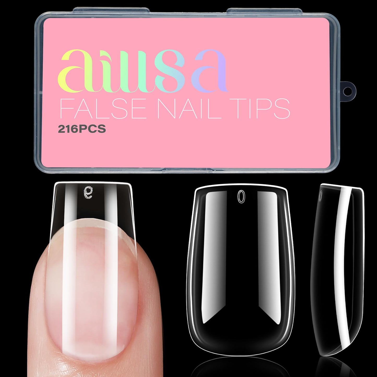 AILLSA Short Square Nails Clear Gel Nail Tips False Full Cover Soft Nails Tips for DIY Home Salon Gift, Preshaped Gelly Press on Fake Nail Tip for Nail Extension 216PCS 12 Sizes