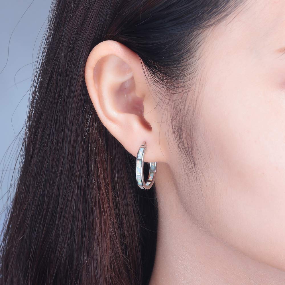 CiNily Sterling Silver Plated Hoop Earrings, Opal Small Hoop Earrings for Women Hypoallergenic Jewelry Ladies Gemstone Earrings