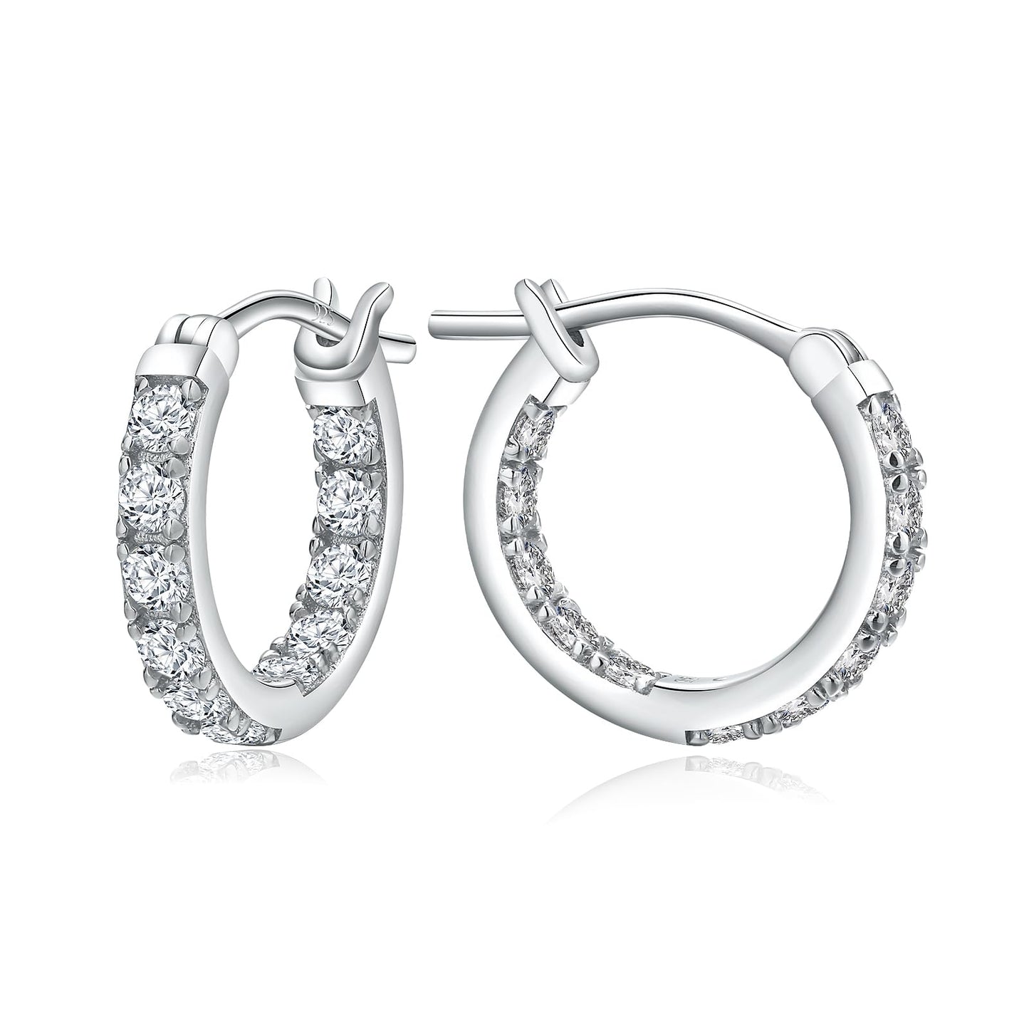 14mm Chunky CZ Hoop Earrings for Sensitive Ears Women 925 Sterling Silver Hoops Lab Created Diamond Earrings