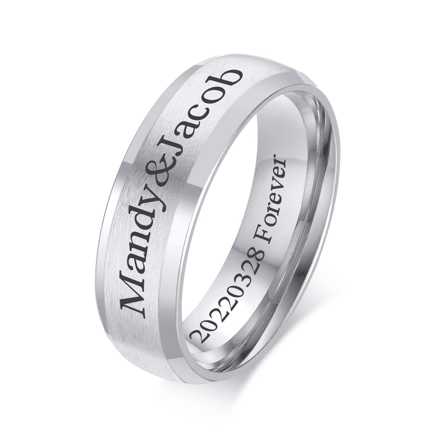 VNOX Customize Personalized 6MM Stainless Steel Simple Matte Brushed Finish Wedding Band Engagement Rings for Men Women,Size 10