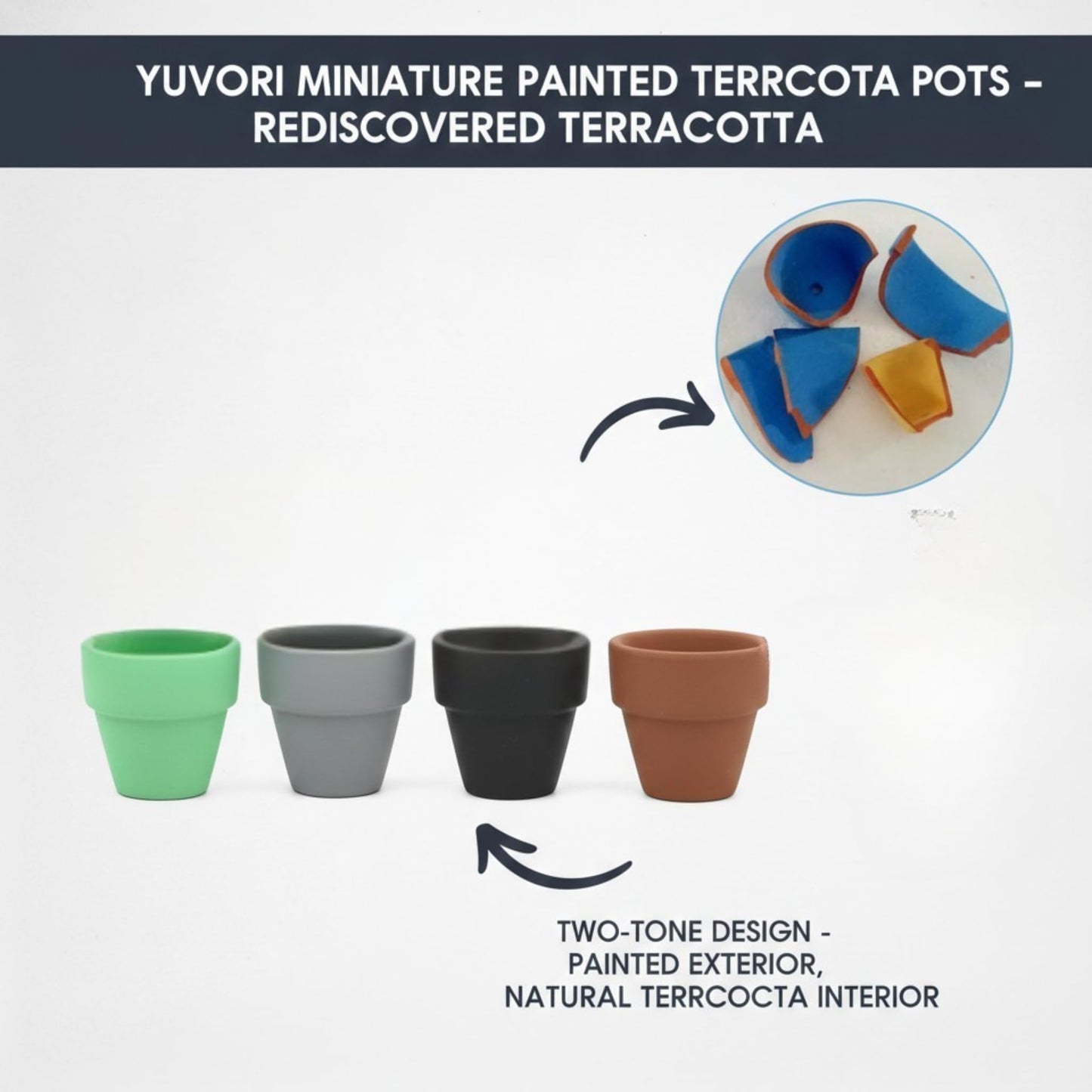 Yuvori Mini Pastel Terracotta Pots for Micro Gardens – 30 Pack, 1.7” Tiny Breathable Clay Planters, Macaron Colors, for Moss, Fairy Gardens, Dollhouses, and Succulents (Painted Black, 1.2 Inch)
