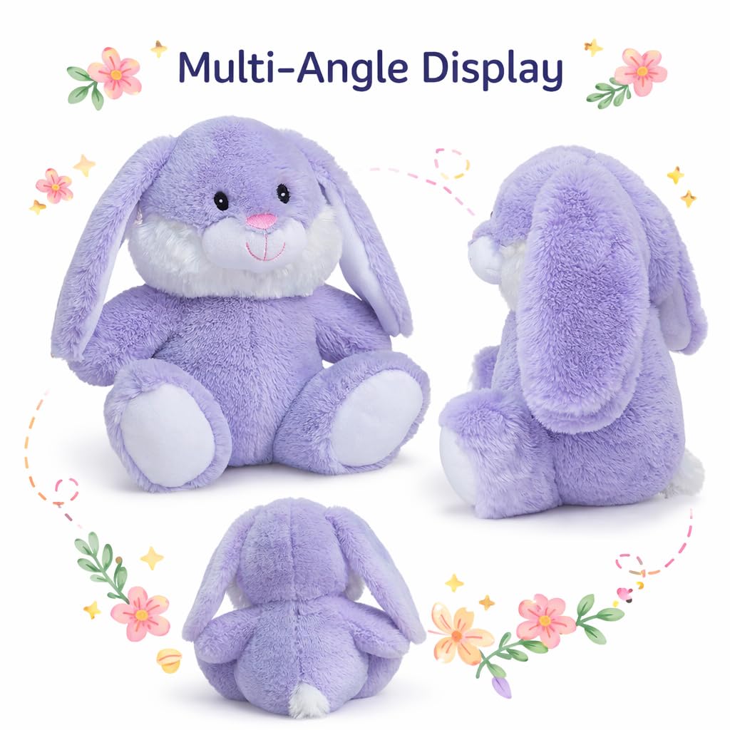 HollyHOME Easter Bunny Stuffed Animal Stuffed Bunny Plush Soft and Cuddly Stuffed Rabbit Easter Gift for Kids Baby Girls 10 inch Purple