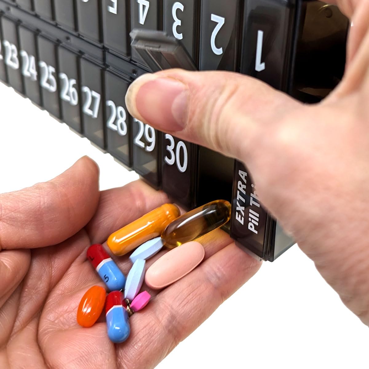 AM PM 31 Day Once-a Day Monthly Pill Planner Organizers - Large Compartment Pill Boxes Store Medications for Entire Month Plus Compartment for Extra Pills (AM/PM) (Am/Pm Black & Black)