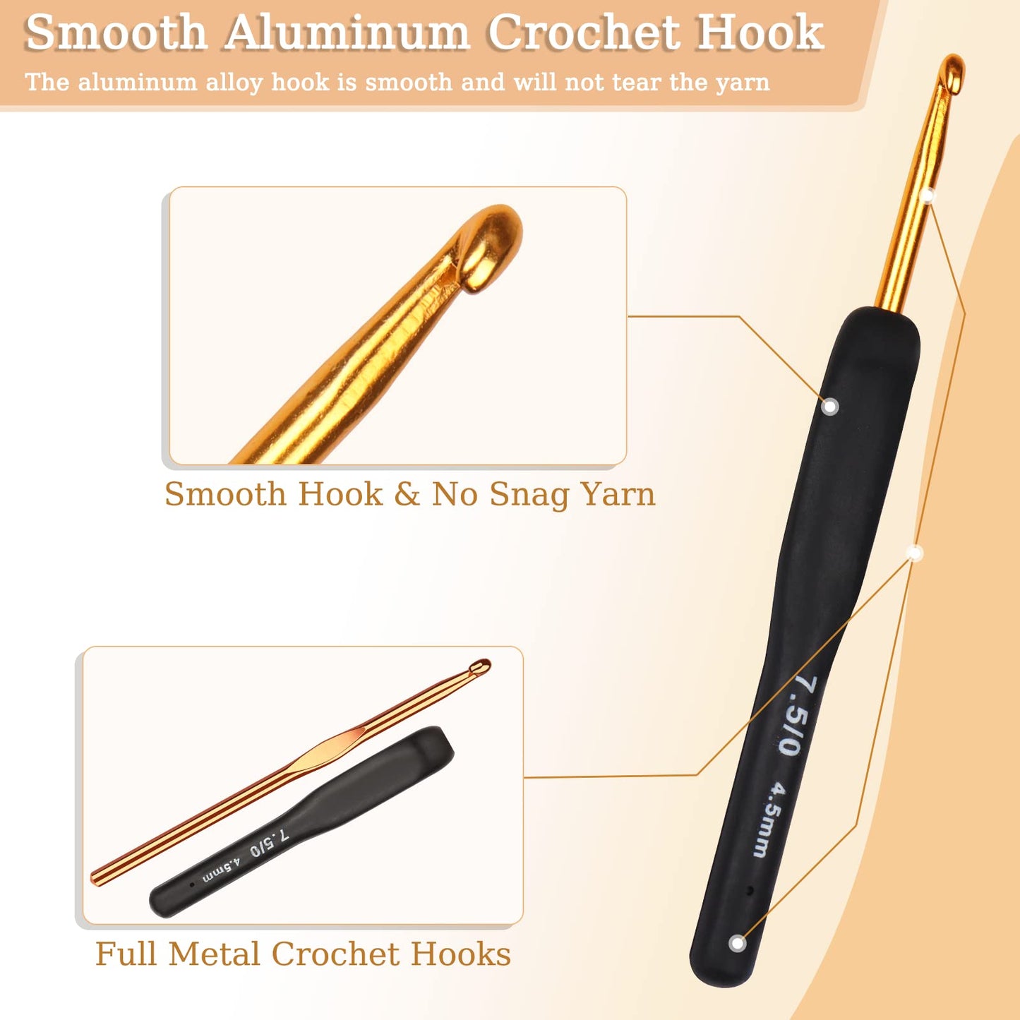 Aeelike 31pcs Crochet Hook Set, Black Gold Crochet Hooks Ergonomic with Grips for Arthritic Hands, Crochets Needles Set with Knitting & Crochet Supplies, Ideal Gift for Crocheting Beginner Lover