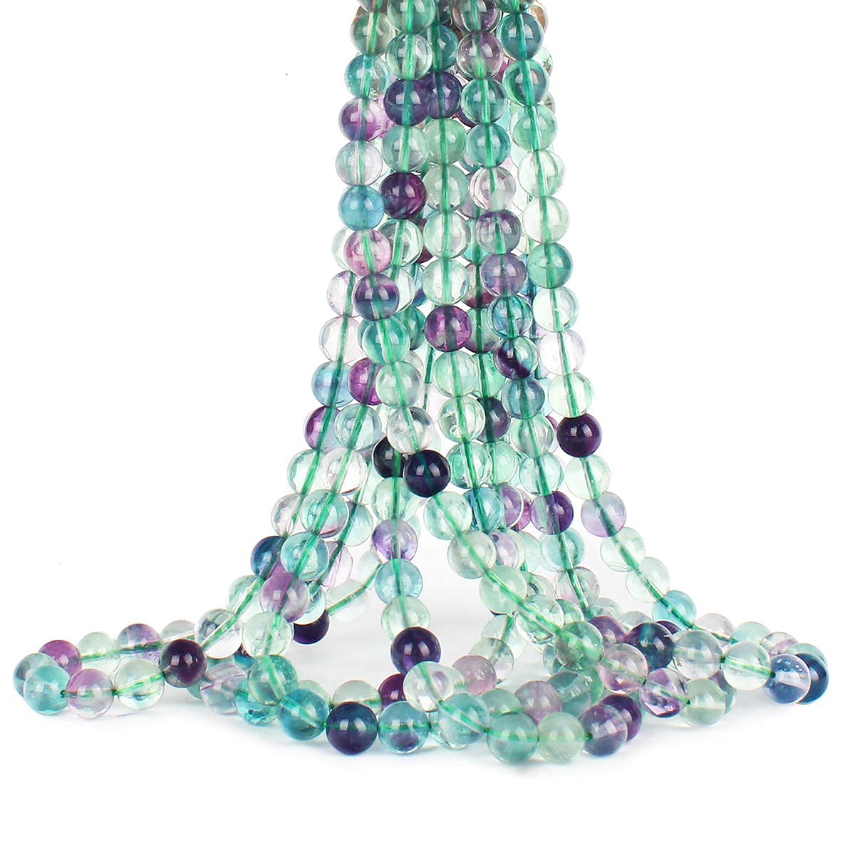70PCS Natural 8MM Healing Gemstone, Fluorite Energy Stone Round Loose Beads, Semi-Precious Crystal Beads with Free Elastic String for Jewelry Making DIY