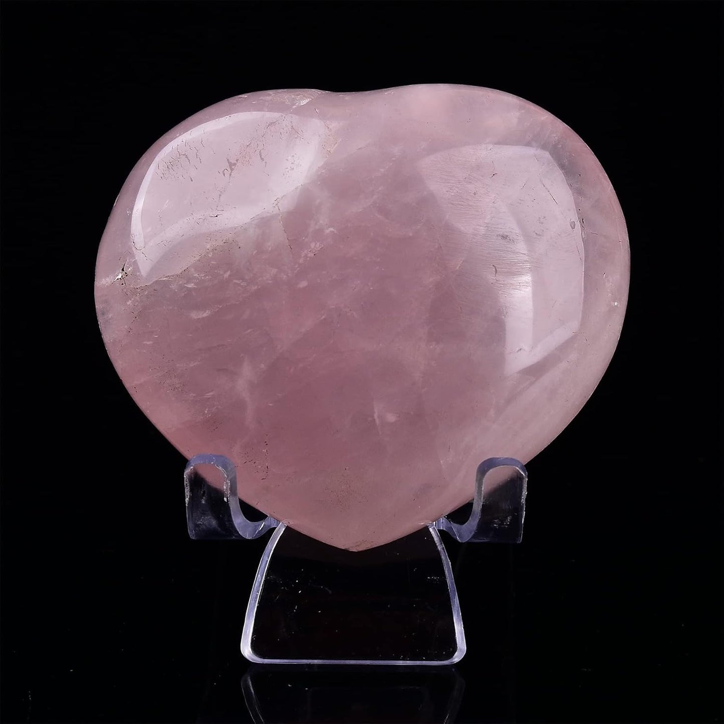 JIC Gem Heart Shaped Rose Quartz Crystal Healing Stone Large Pocket Palm Worry Stone with Display Stand Chakra Reiki Balancing 2.7"-2.9"