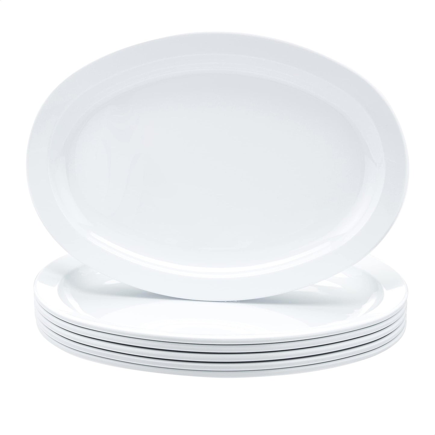 Amazon Basics Melamine Oval Platter Serving Tray, Dishwasher Safe, Narrow Rim, 13 in x 9.75 in, White, 6-Piece Set