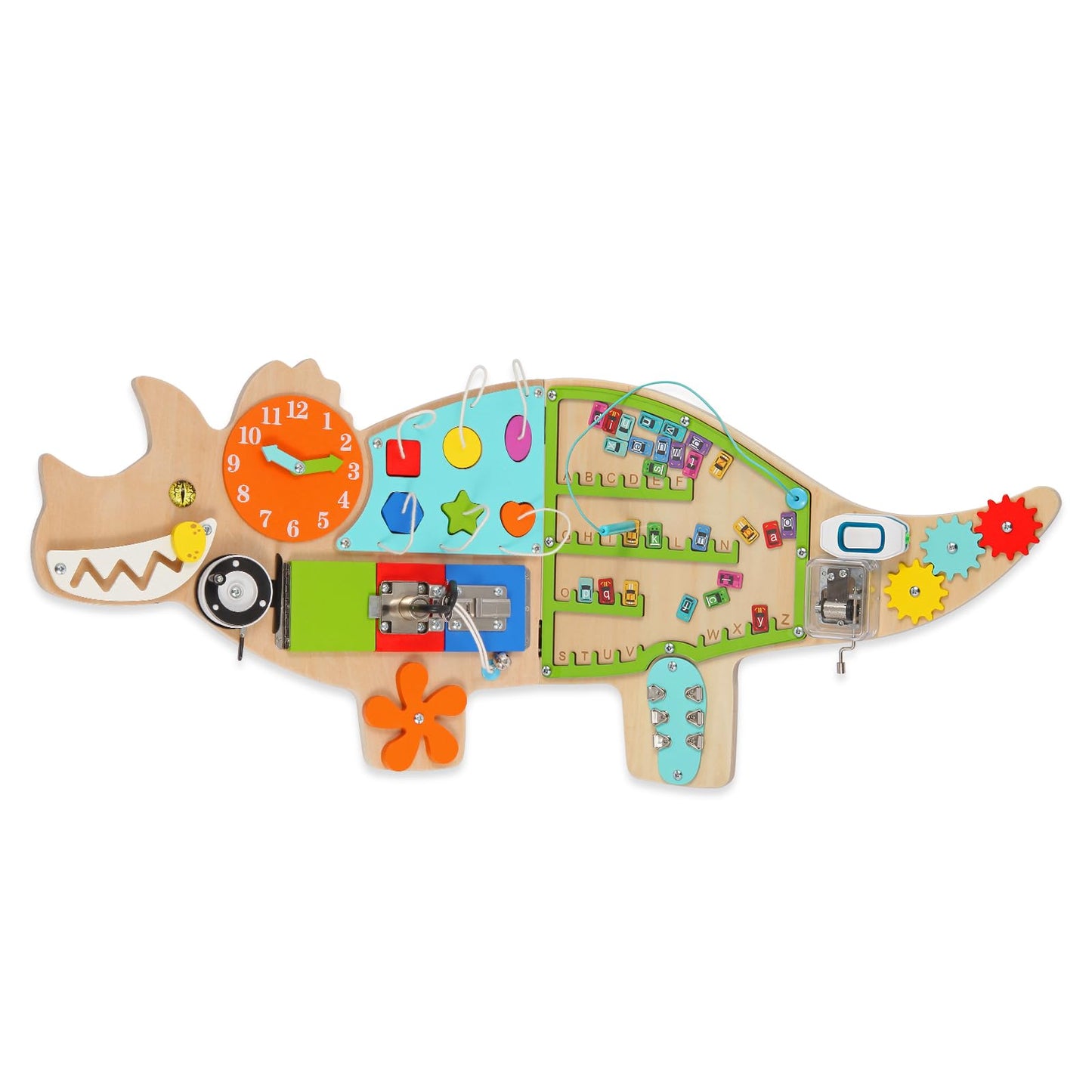 FIIOEOY Dinosaur Activity Wall Busy Board Panels, 11-in-1 Montessori Sensory Wall Panel for Kids, Toddler Learning Activity Center, Perfect for Playroom Daycare Nursery Classroom