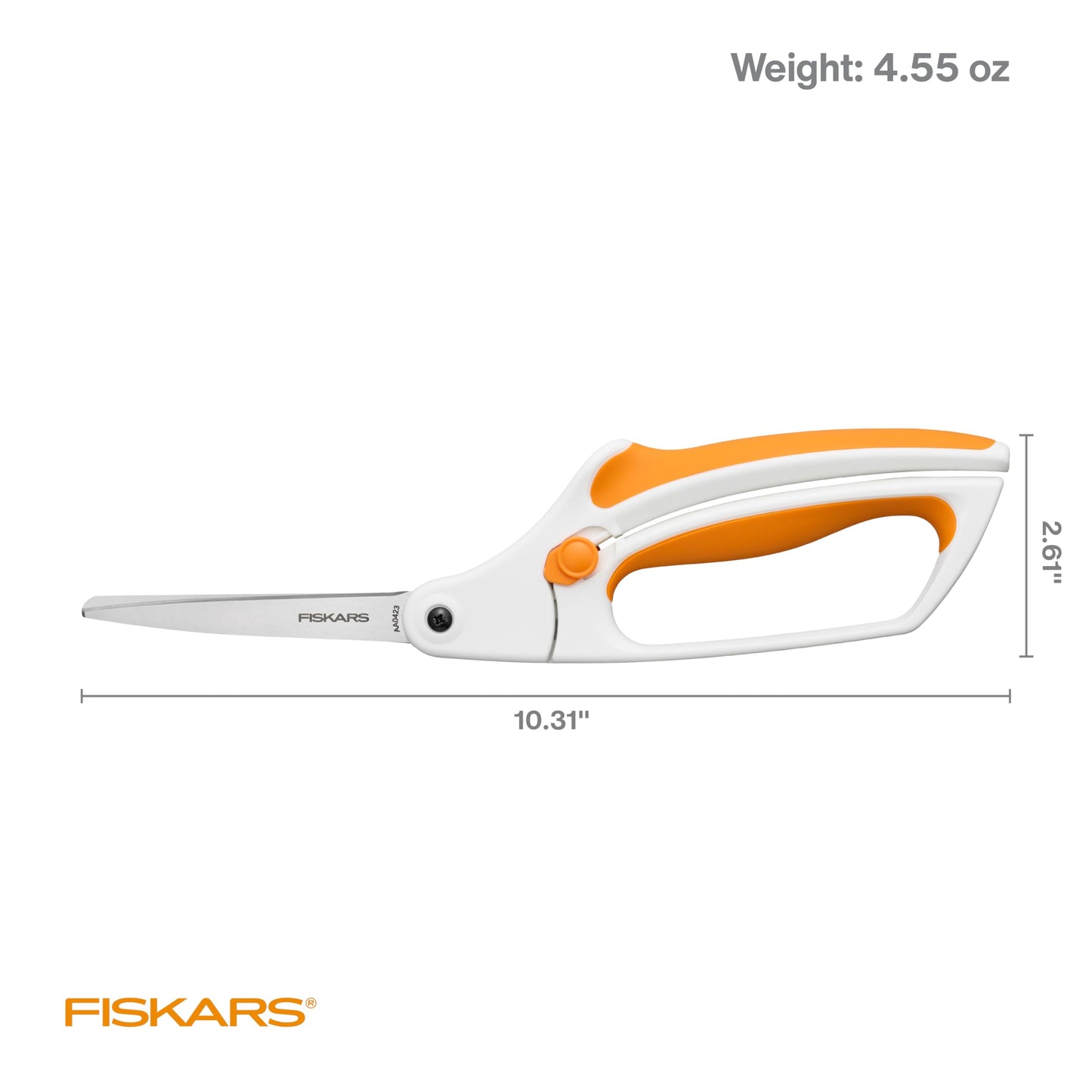 Fiskars Easy Action Scissors, No. 8, Spring-Assisted & SoftGrip Bent Handle Reduces Hand Fatigue, Precision Stainless Steel Blades for Clean Tabletop Cutting, Ambidextrous Design, Stainless Steel