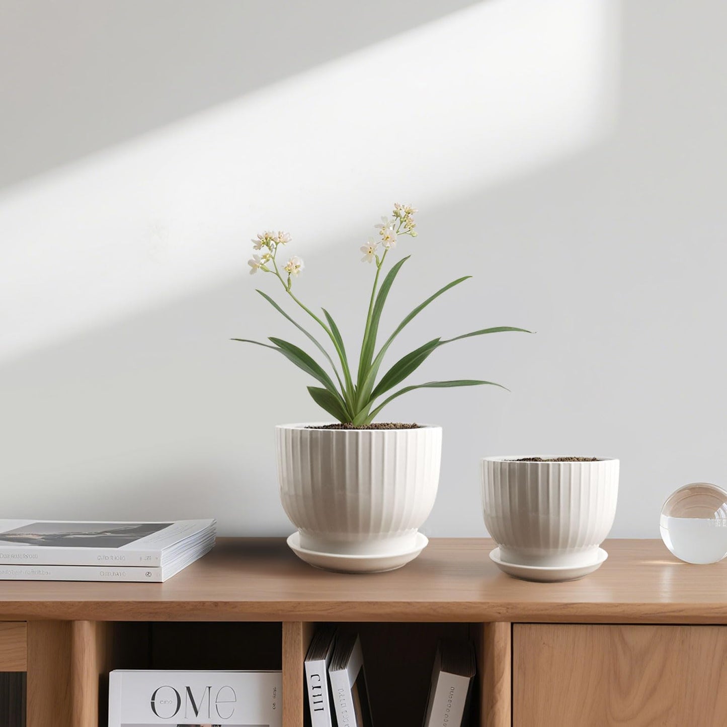 YUFDA Ceramic Plant Pots,6.7 + 5.5 Inch,Ceramic Flower Pots,Planters with Drainage Hole and Saucer,Planters for Indoor Plants(Pure White)