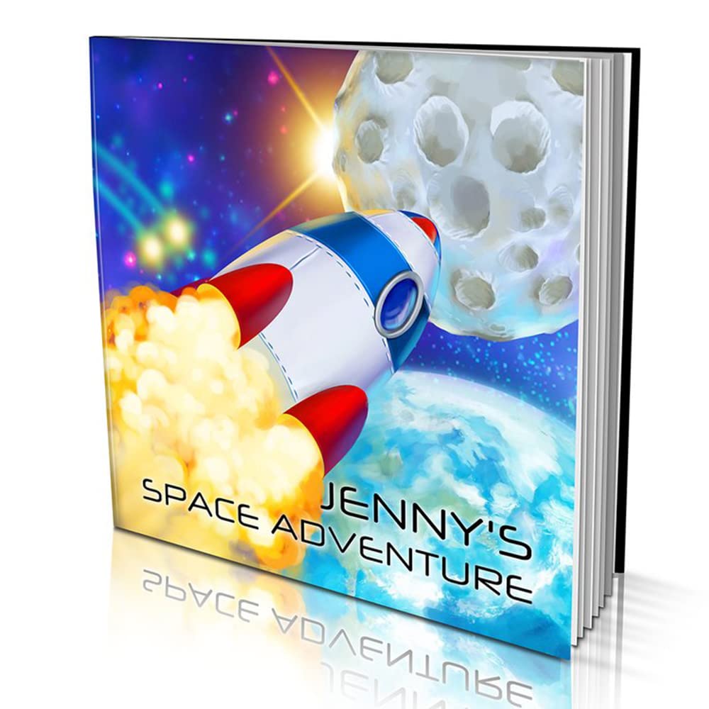 Personalized Story Book by Dinkleboo - Space Adventure - A Story About Your Son or Daughter Going to The Moon - for Children Aged 0 to 8 Years Old - Soft Cover - Smooth, Glossy Finish (8"x 8")