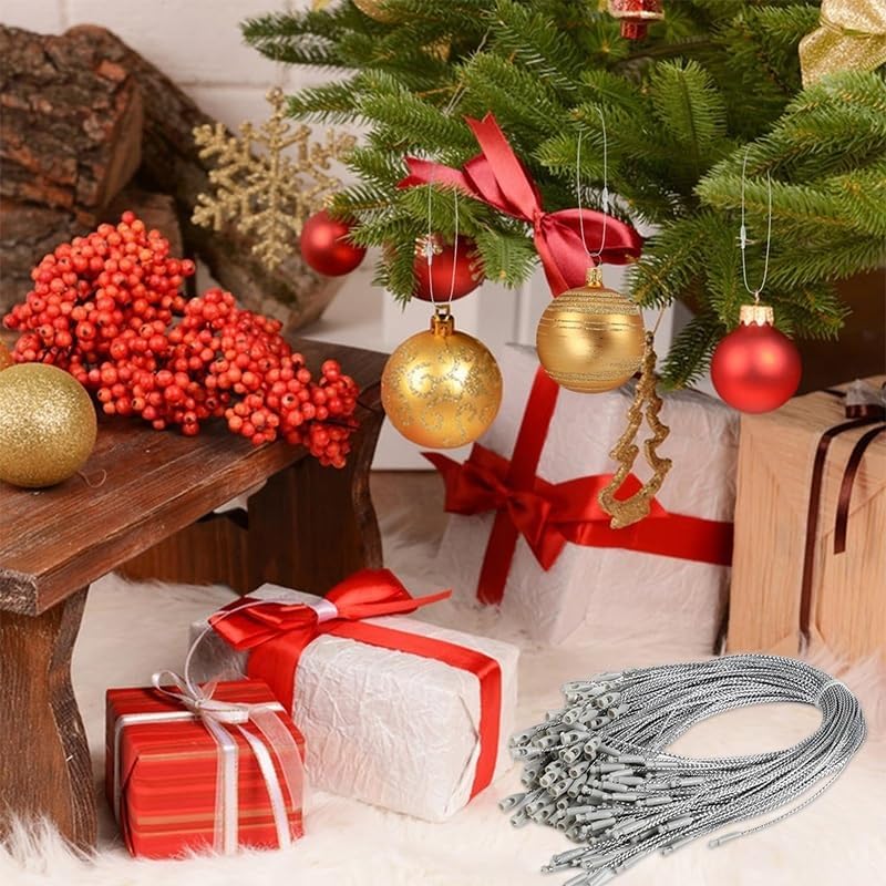 200pcs Christmas Ornaments String Hanger 7.8" Ornaments Hooks for Christmas Tree Ribbon Hanger Strings Decorations with Snap Fastener(Red)