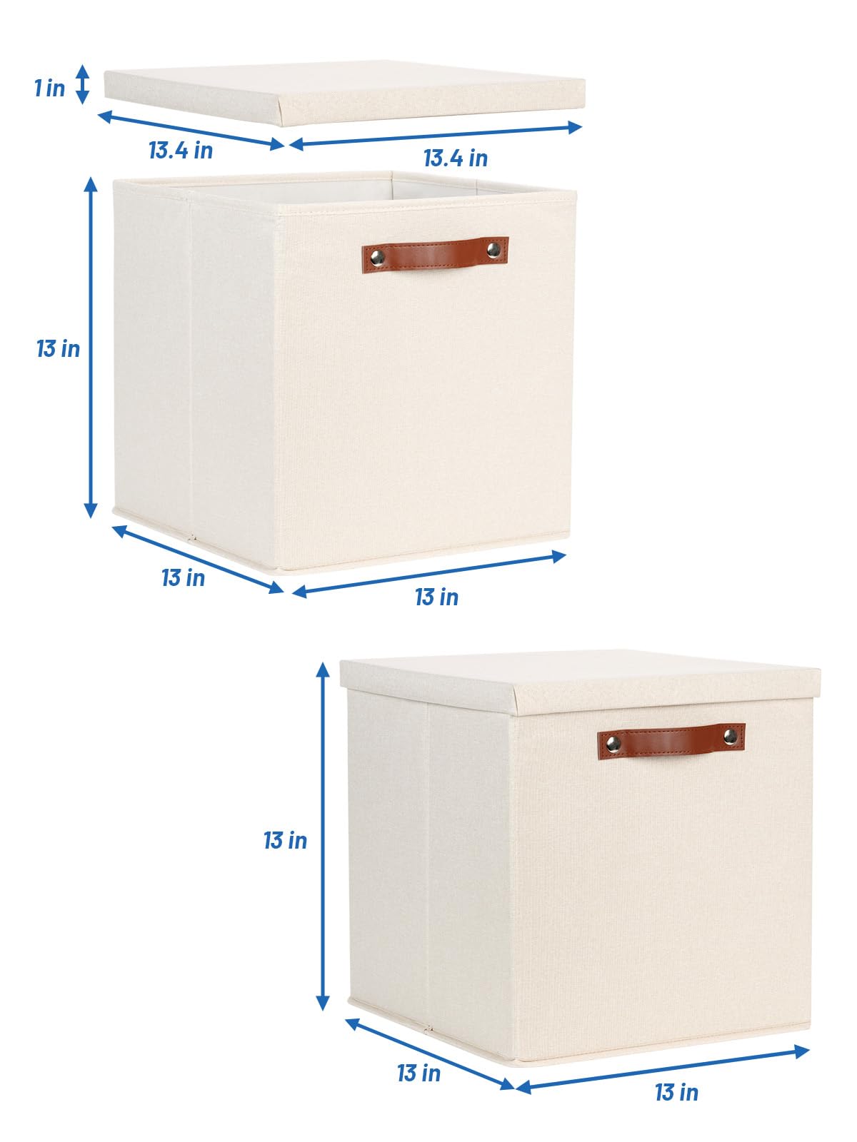Temary Fabric Storage Bins with Lids 13 Inch Storage Cubes with Lid, Decorative Foldable Storage Boxes for Clothes, Closet Organizers (Beige, 13x13x13inch)