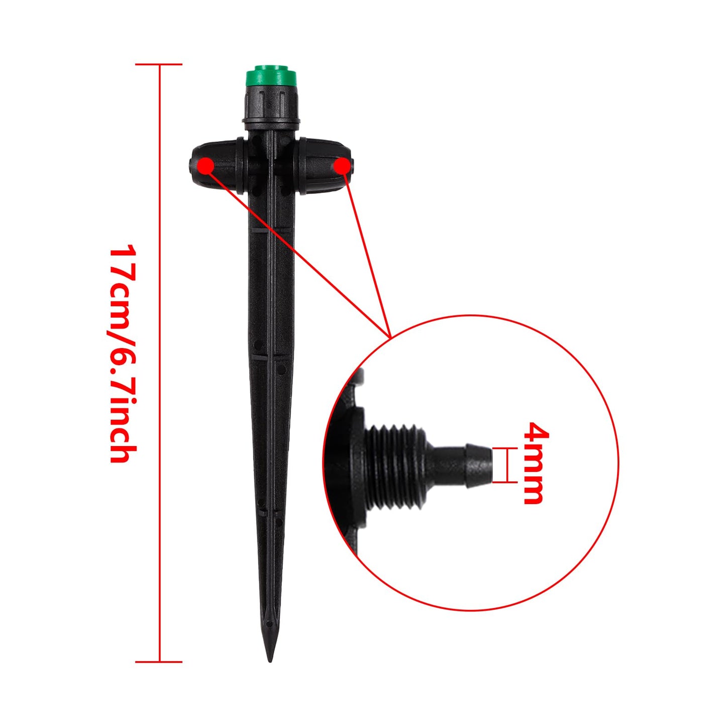 30 Pcs Drip Irrigation Sprayer Emitters for 1/4" Irrigation Tubing, Adjustable 360 Degree Water Flow Drippers on 6.5" Sturdy Stake with Double Lock Barbed Irrigation Drippers
