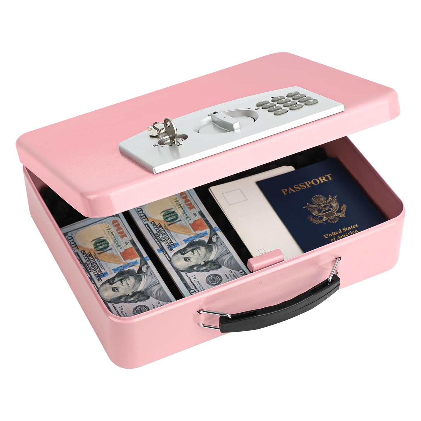 KYODOLED Pink Safe Box with Digital Keypad Lock, Lock Box with Code for Personal Items, Metal Security Box for Cash, Passport, Jewelry, Ideal for Home, Office, Garage Sale, 11.8'' x 9.4'' x 3.5''