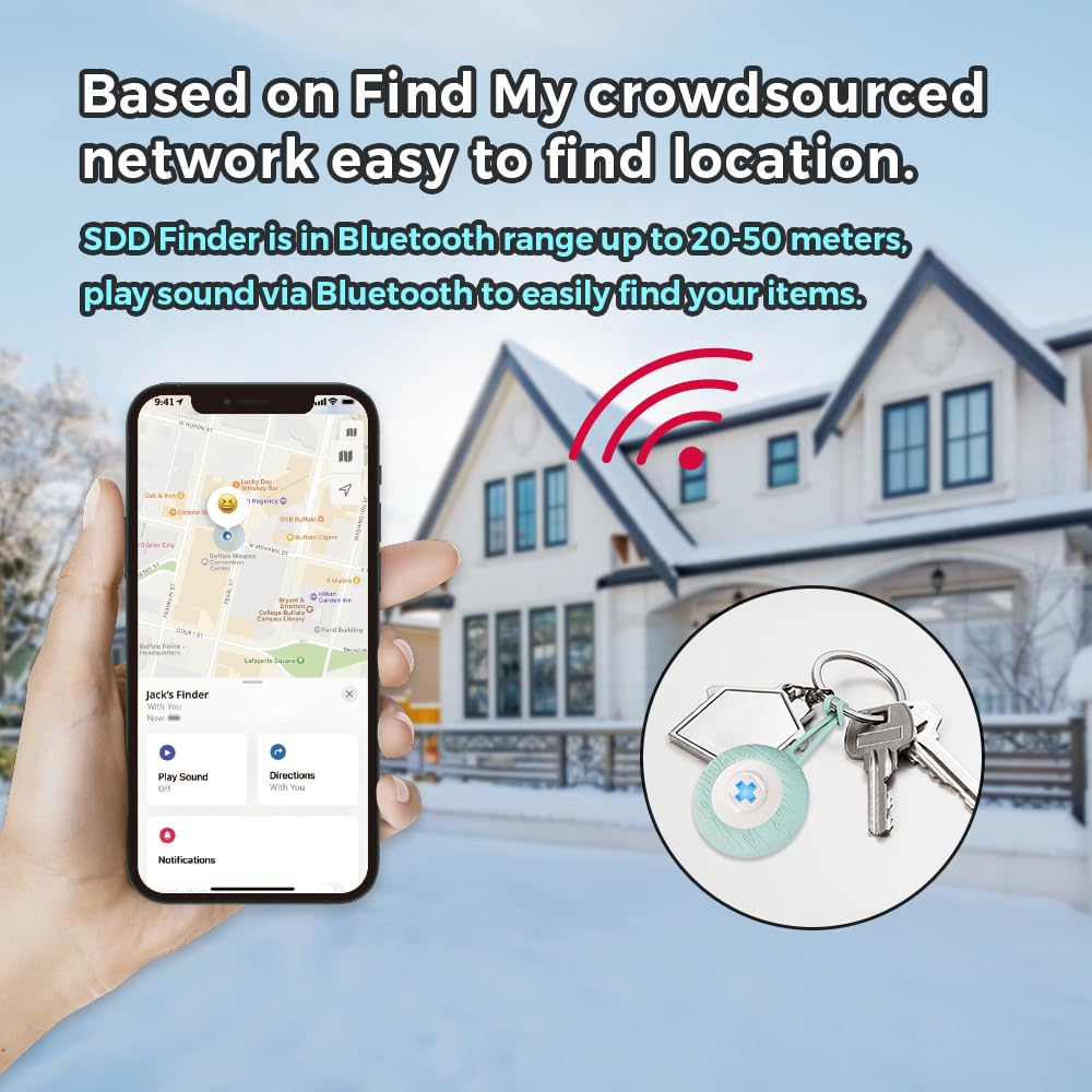 Swissdigital Design Bluetooth Locator Keychain | 4 Pack| - Works with Apple Find My - Sound and Light Notification for Luggage, Keys and Personal Items - Glacier Green (SD9507FP4)