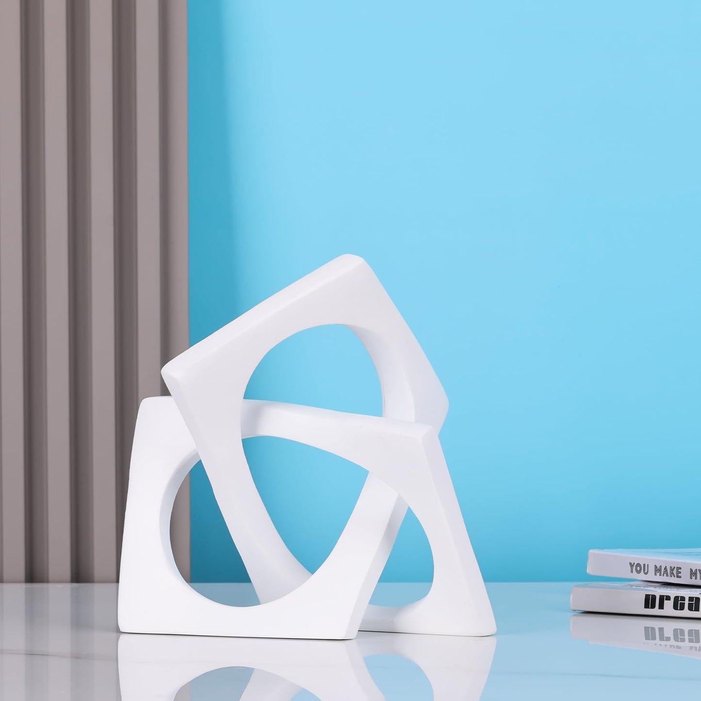Modern Geometric Sculpture White Knot Statue Decor, Home Bookcase Centerpiece Jax Decorative, Tabletop Sculpture and Figurines, for Home Decor Accent Cube Ornaments