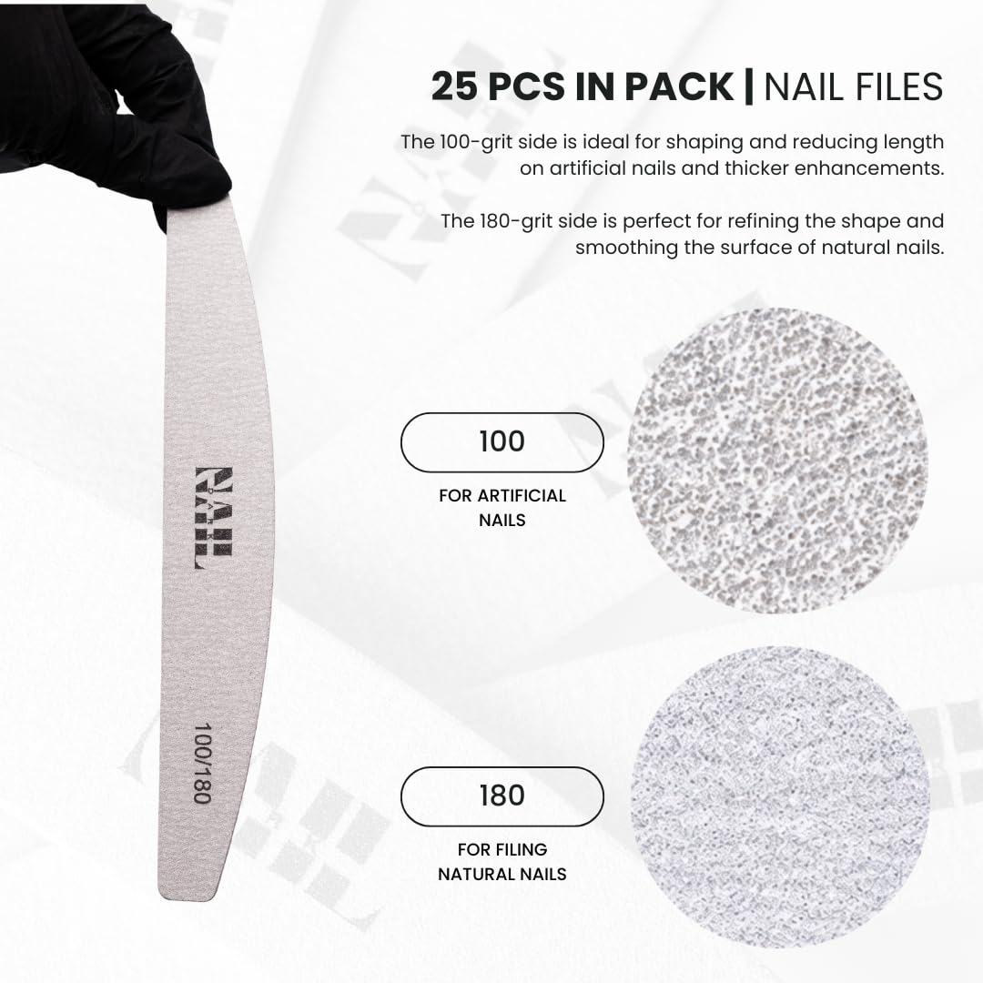 Nail Dark Professional Nail Files 100/180 Grit (Pack of 25) | Ultra-Thin Dual Sided Emery Boards for Manicure & Pedicure | Strong, Flexible Salon Grade Nail Shaping Tools (Pack of 25)
