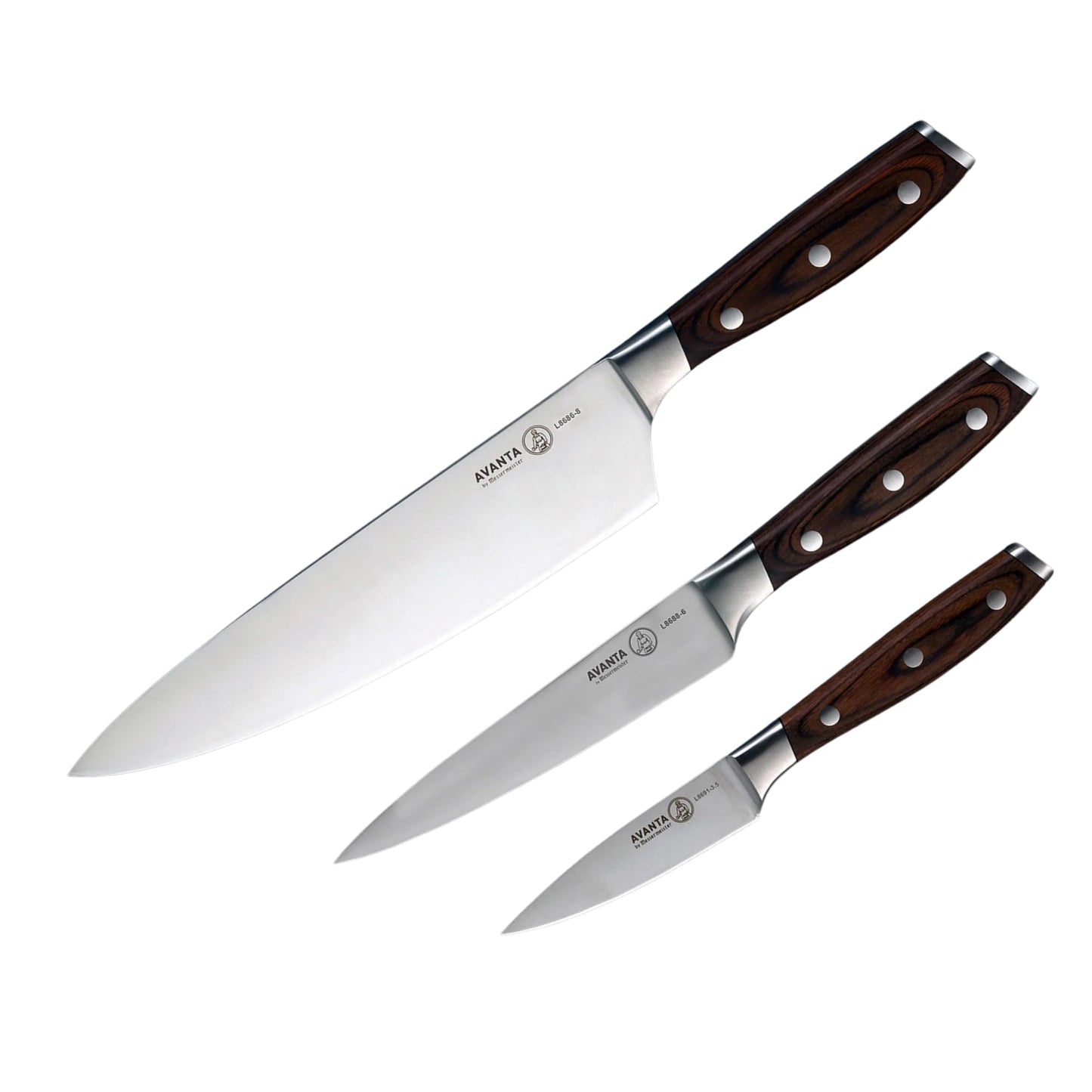 Messermeister Avanta Forged 3-Piece Pakkawood Starter Set - German X50 Stainless Steel - Includes 8” Chef’s Knife, 6” Utility Knife & 3” Paring Knife