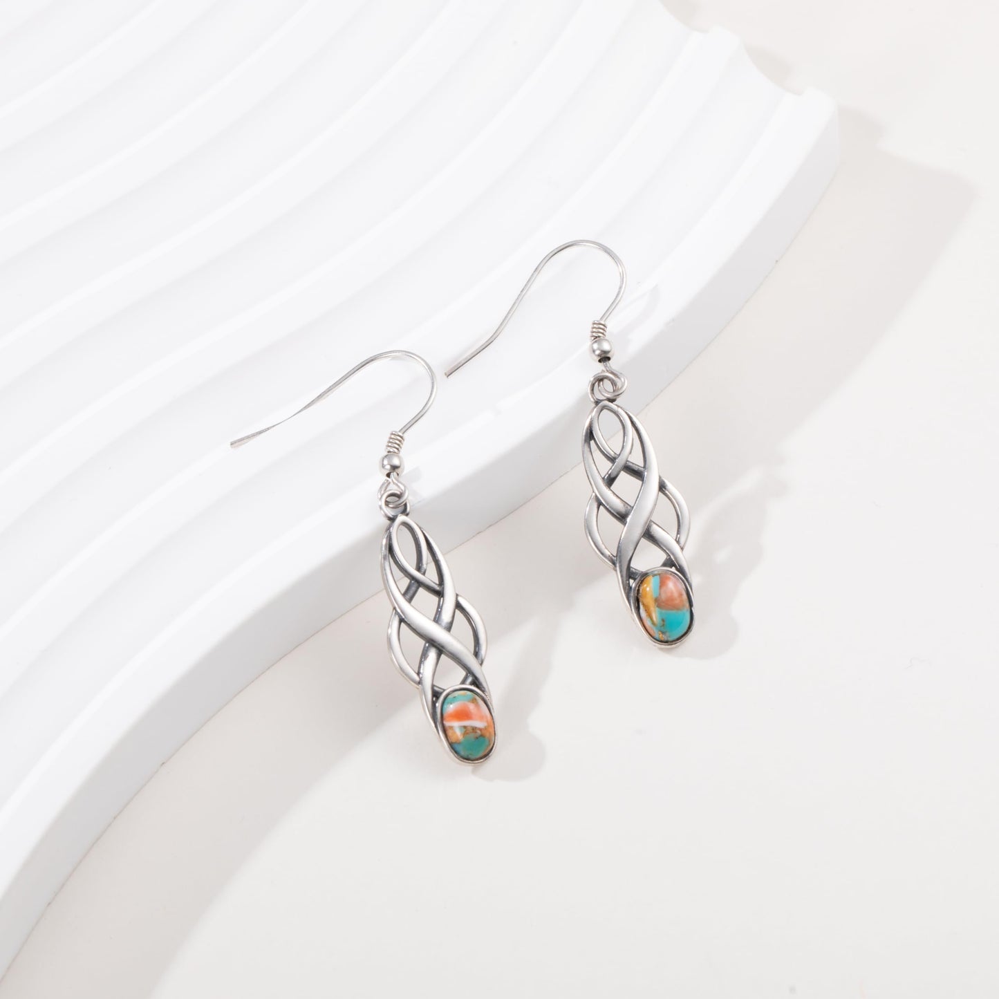Tungstory Turquoise Earrings Sterling Silver Lightweight Celtic Dangle Earrings Celtic Jewelry for Women