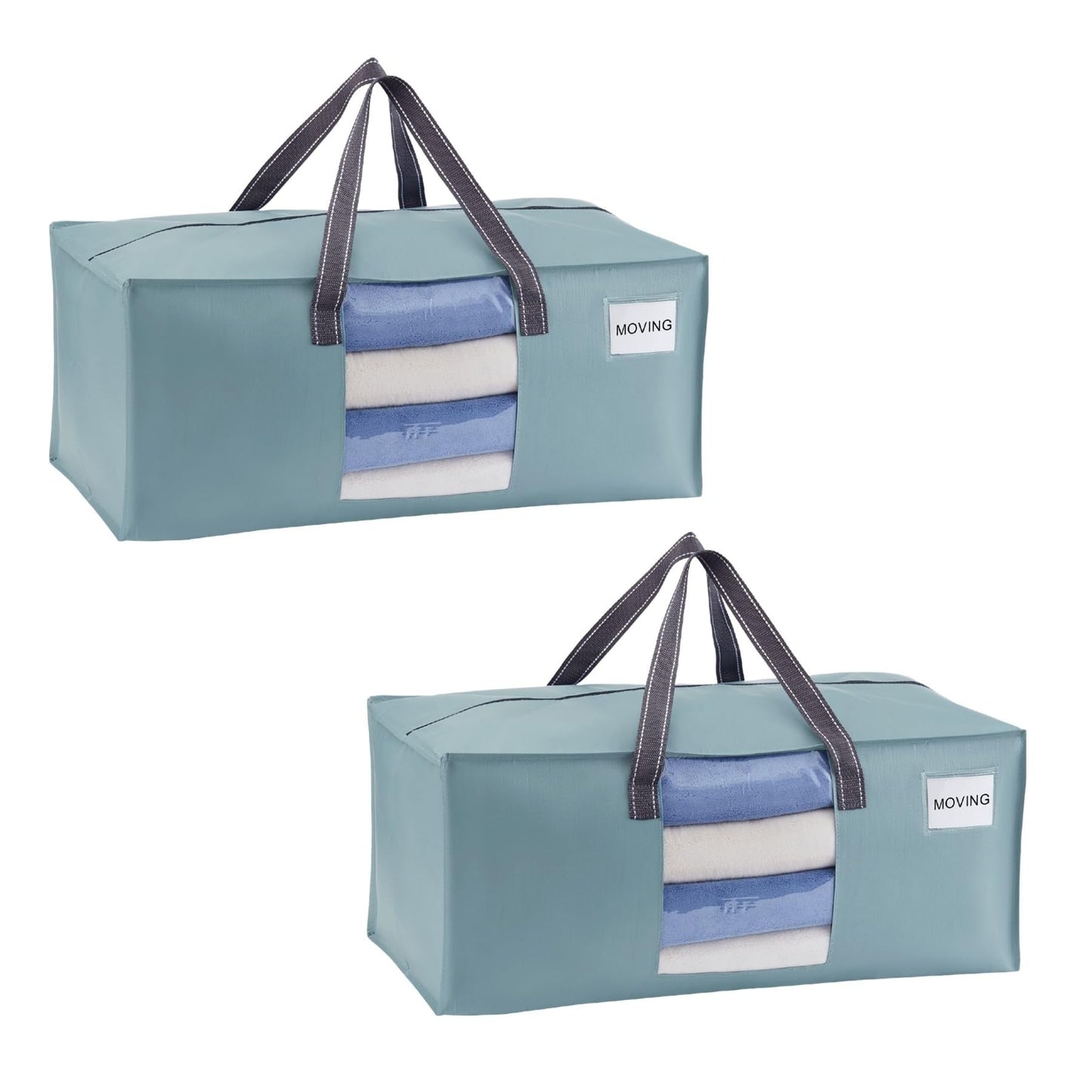 VENO 2 Pack Heavy Duty Moving Bags, Packing Bags with Clear Window, Alternative to Moving Boxes, Storage Bins for Clothes, Blankets, Comforters, College Dorm Essentials (Light Blue Matte, 2 Pack)