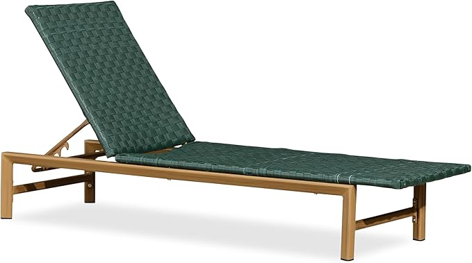 PURPLE LEAF Patio Chaise Lounge Rattan Chair Outdoor Pool Adjustable Recliner Wicker Lounger for Outside Woven Furniture Tanning Poolside Lounger Forest Green