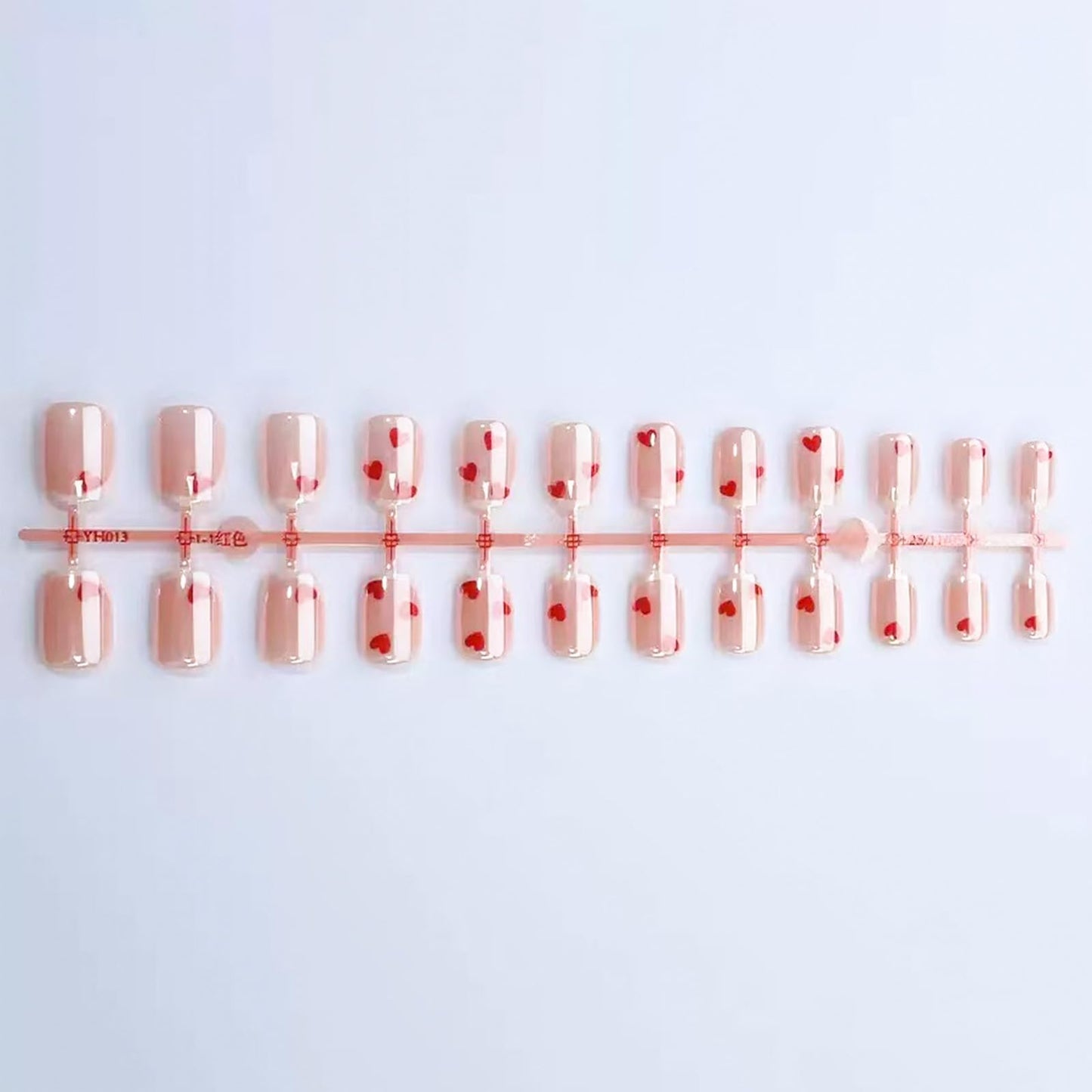 French Tip Press on Nails Short Square Fake Nails Red Heart False Nails with Glossy Metal Chrome Acrylic Nails Shiny Valentine's Glue on Nail for Women Manicure Decoration 30Pcs