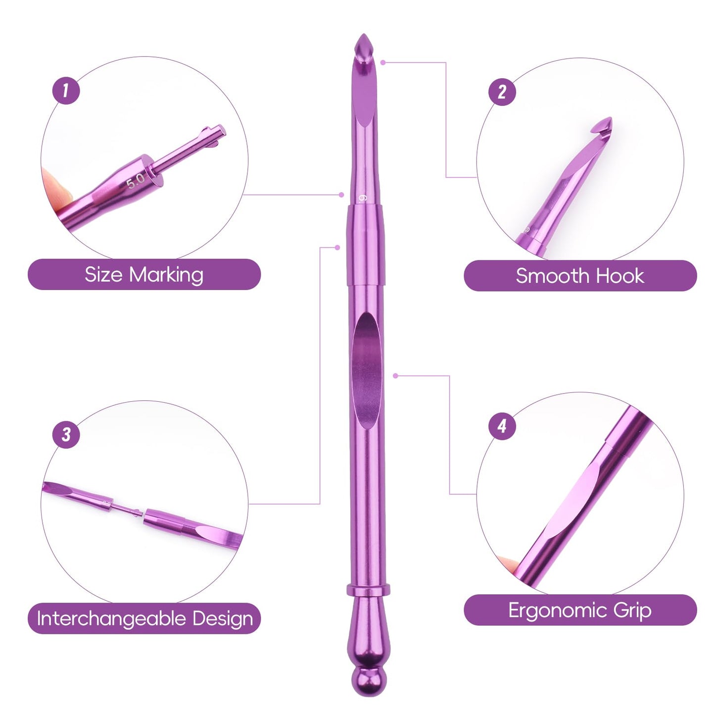 BsHooker Interchangeable Crochet Hooks Set with Case Inline Crochet Hooks Size from 3mm-8mm Ergonomic Handle Crochet Needles Set with Case for Beginners