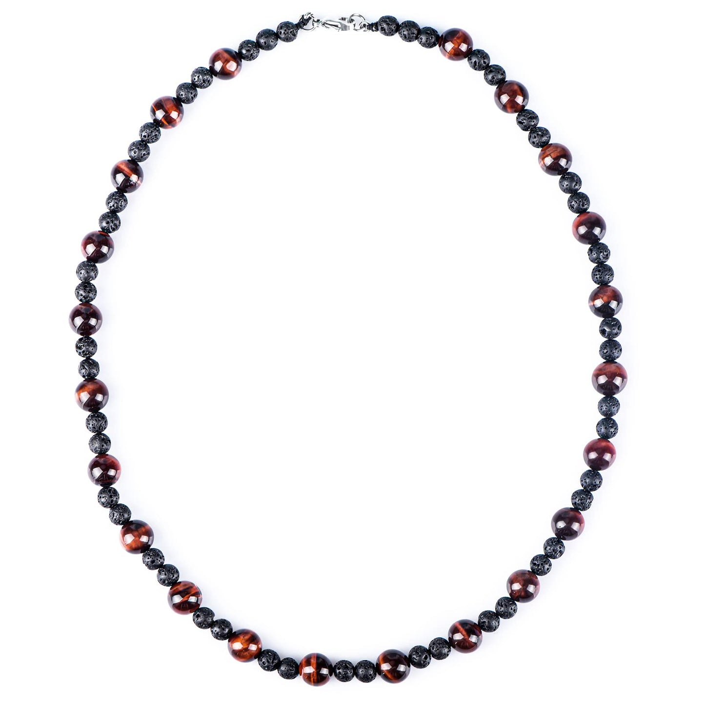 GENASTO Tiger Eye Necklace Healing Protection Crystals Stones Lava Rock Chakra Necklace for Men Women