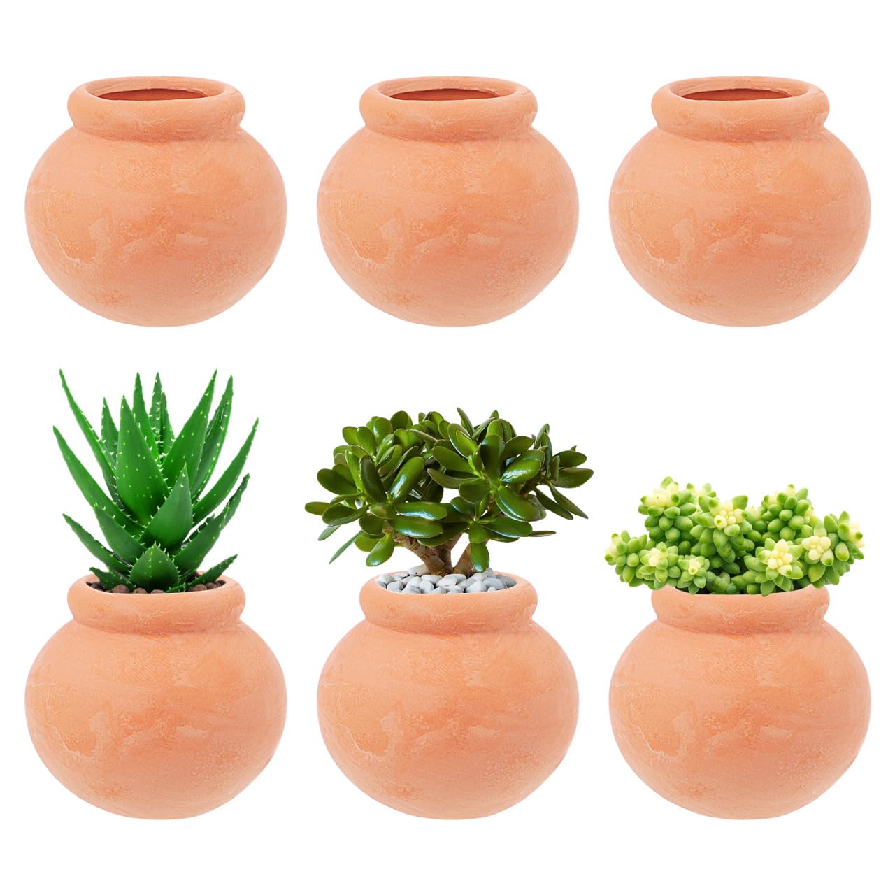 Yardwe Mini Terracotta Flower Pots, 6-Pack Small Clay Succulent Planters for Indoor Plants Desktop Garden Decor 3.2X2.2X2.2 Inches