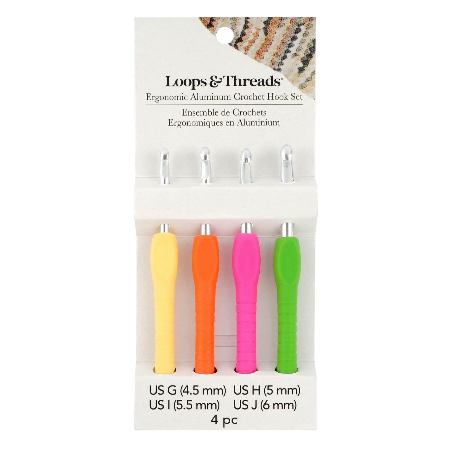 Loops & Threads Assorted Ergonomic Aluminum Crochet Hook Set - G-J Crochet Hooks with Rubber Grip Handles for Arthritic Hands -1 Pack