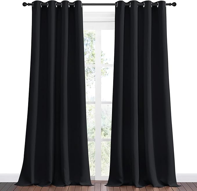 NICETOWN Patio Blackout Curtain Shades - Summer Home Decoration Thermal Insulated Grommet Blackout Draperies/Drapes for Kitchen (2 Panels, 55 inches x 96 inches, Black)