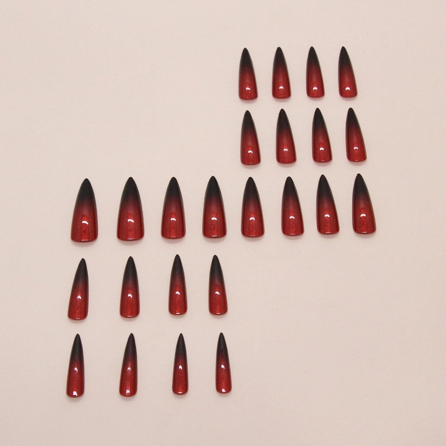 MISUD Press on Nails - Long Stiletto Fake Nails with Goth Red Black, Acrylic Gothic Vampire Design 24 pcs