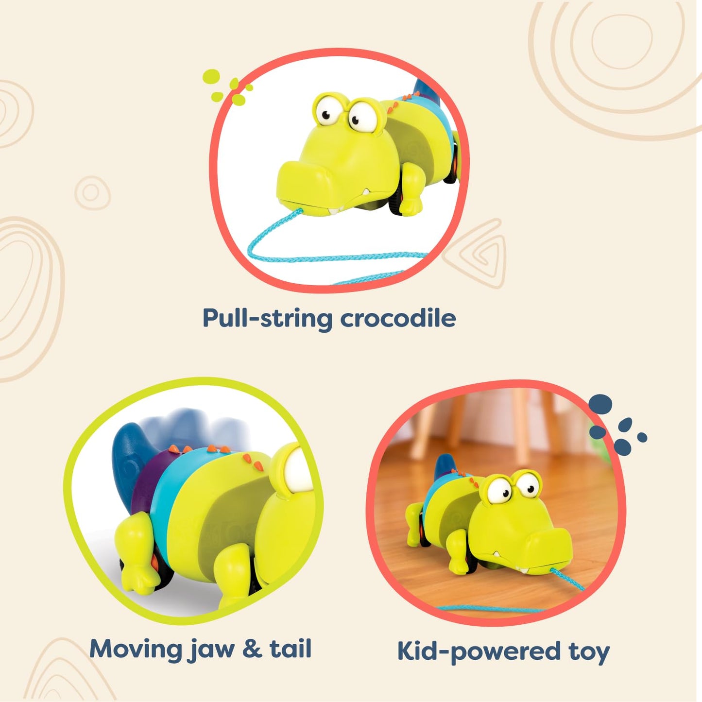 B. toys – Waggle – A – Longs – Pull Along Interactive Toy – Push or Pull Crocodile – Walking Toy with String for Toddlers, Kids, Snappity Scott – 18 Months