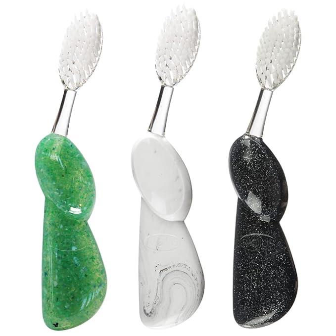 RADIUS Toothbrush, Original Big Brush with Replaceable Head, Right Handed, Midnight Sky/Marble/Soda Pop, BPA Free & ADA Accepted, Pack of 3