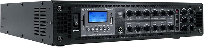 Rockville RCS650-6 650 Watt 6-Zone 70V Commercial Amplifier, Bluetooth, USB/SD/FM Playback, Rack-Mountable, for Restaurants & Offices