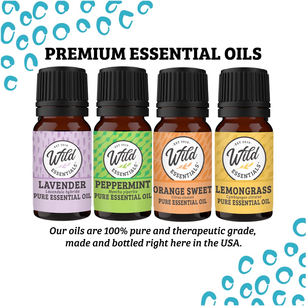 Wild Essentials Lotus Flower Necklace Essential Oil Diffuser Kit With Lavender, Lemongrass, Peppermint, Orange Oils, 12 Refill Pads, Calming Aromatherapy Gift Set, Customizable Color Changing, Perfume