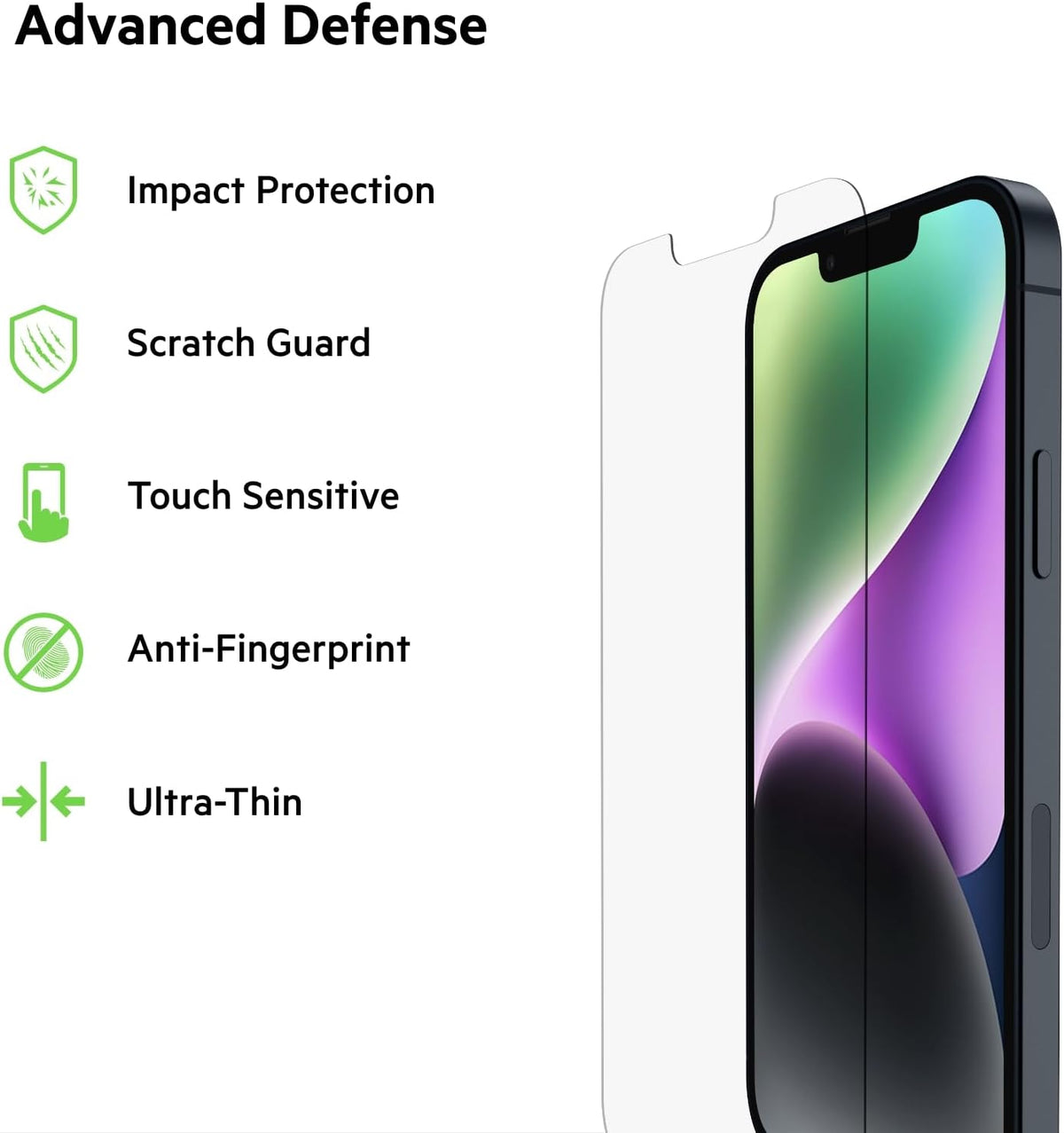 Belkin Tempered Glass Treated Screen Protector for iPhone 14, iPhone 13, & 13 Pro - Scratch-Resistant Impact Protection w/Included Easy Align Tray for Bubble-Free Application