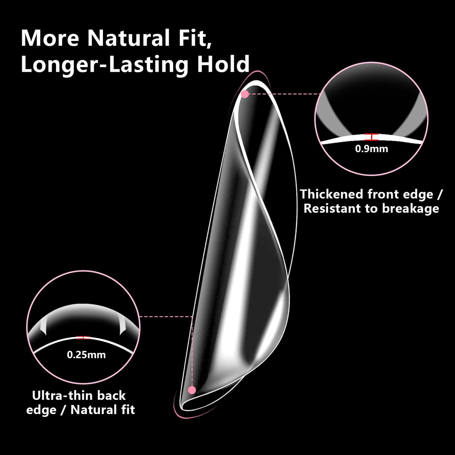 BETE Medium Almond Clear Acrylic Nail Tips–544Pcs 16 Sizes with Half Sizes, Tipex Instant Apex Full Cover False Nails, Pre-Shaped Strong Thick Press On Nails for Home & DIY Manicure