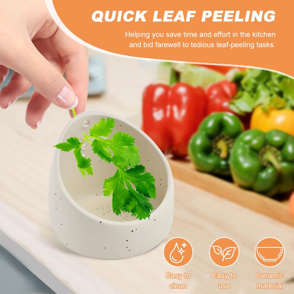 Herb Stripper Bowl, Handmade Ceramic Herb Stripper, Pottery Kitchen Efficient Leaf Removal Tool Available in Different Hole Sizes for Peeling the Stemmed Leaves(Color:White)
