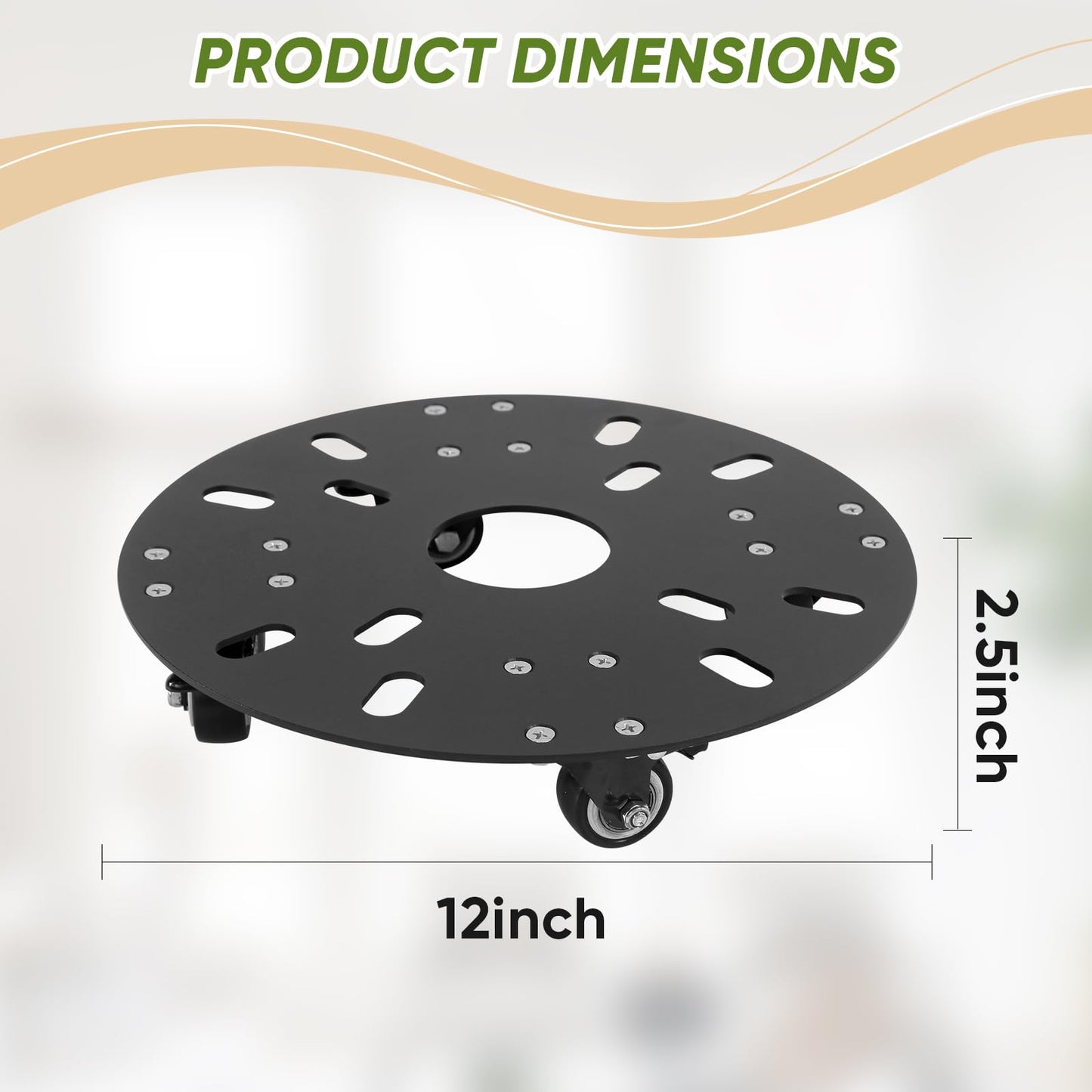 MJHHAPY 12‘’ Heavy Duty Plant Caddy with Wheels,3.0mm thick carbon steel Rolling Plant Stand,Plant Holder Coaster Trolley,Planter Mover Rollers Base,Holds up 450lbs Planter